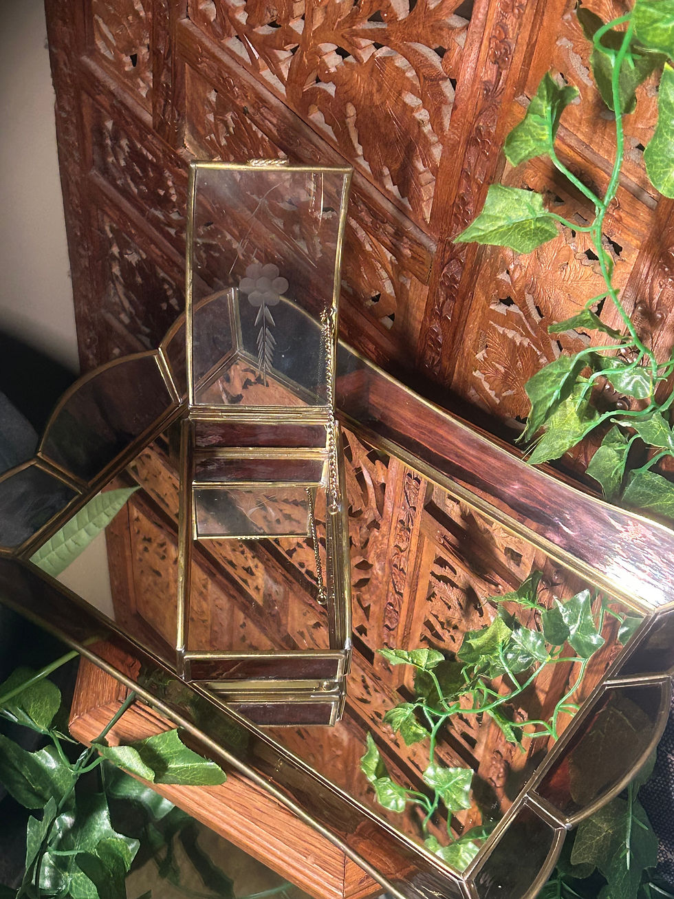 Thumbnail: Vintage Plum Vanity Tray and Matching Jewelry Box 