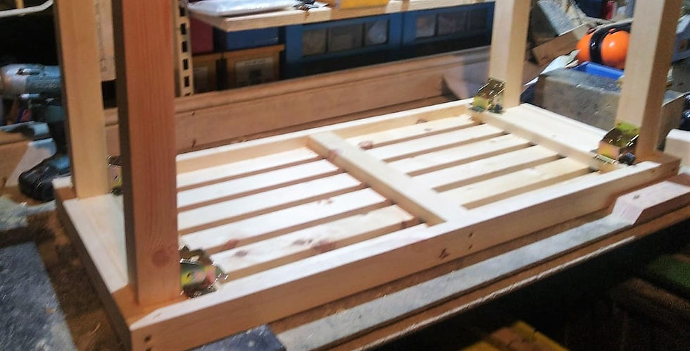 Thumbnail: Wooden slatted shelf detail, showing construction