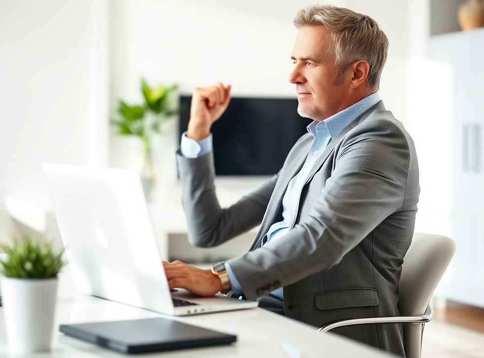 Florida real estate agent reviewing content strategy on laptop in modern office