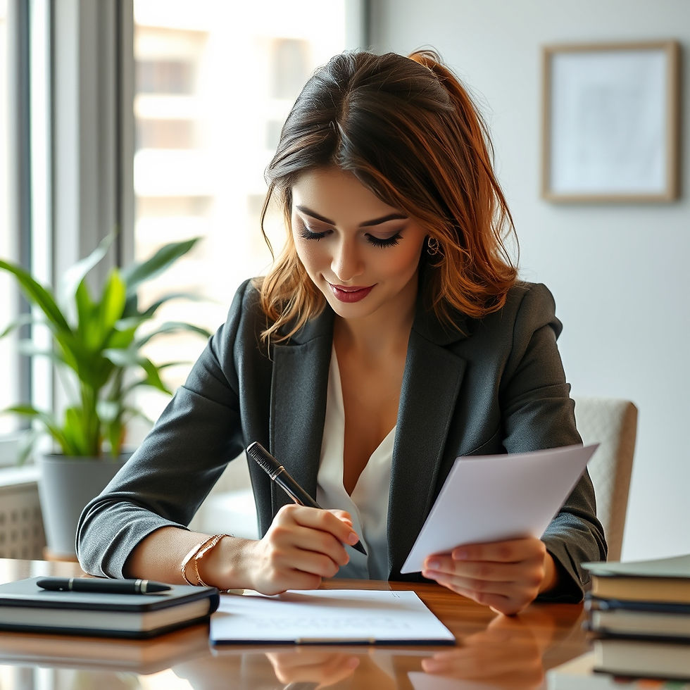 Realtor writing a note or preparing a small gift for a client