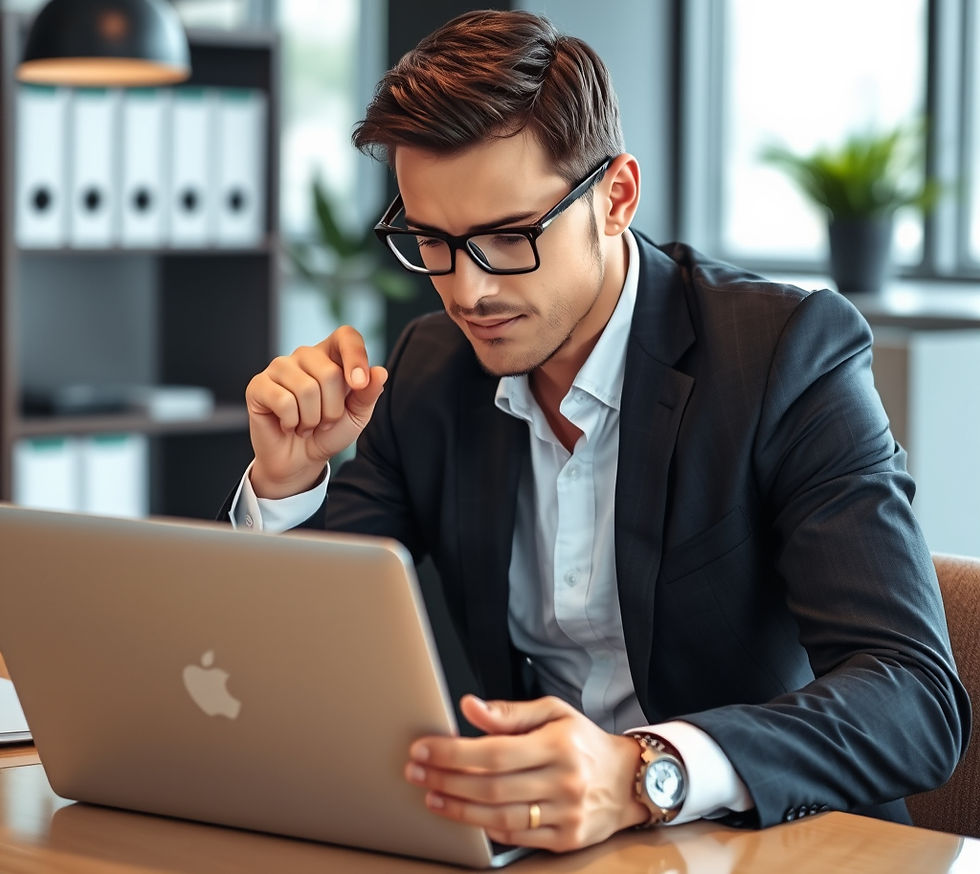 Realtor reviewing documents on a laptop