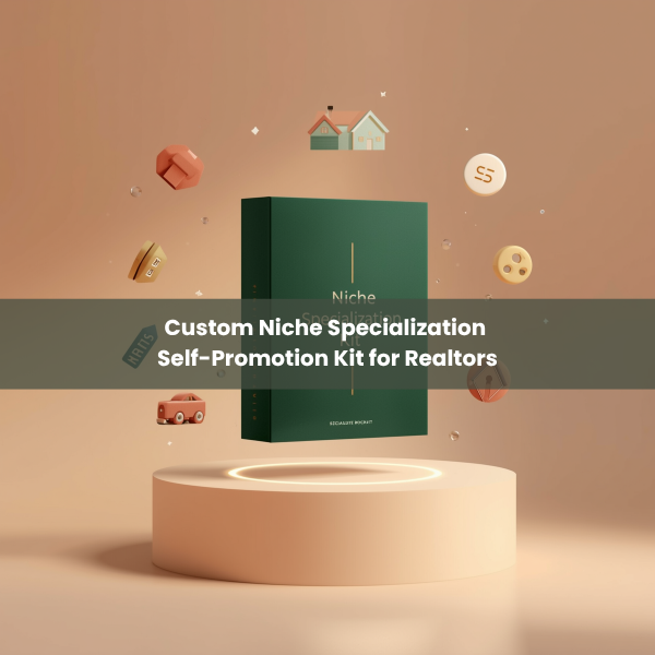Custom Niche Specialization Self-Promotion Kit for Realtors with elegant green box and floating niche icons by Imagine Media.