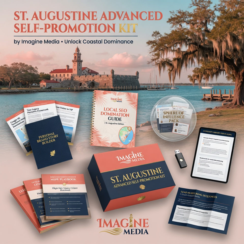 St. Augustine Advanced Self-Promotion Kit with Local SEO Guide, personal brand builder, and AI prompt library.