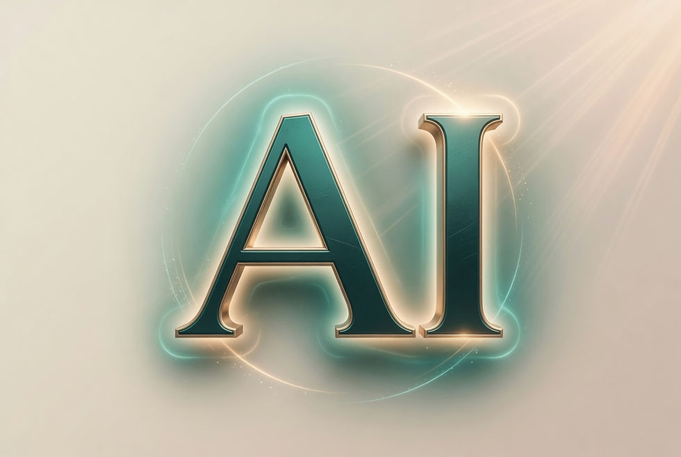 Swinging graphic image with large 'AI' lettering in dark terracotta on a hunter green background, representing the AI Visibility Advanced Kit for Realtors
