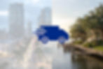 Split image showing the contrast of relocating to Putnam County: busy city skyline and traffic on the left versus peaceful St. Johns River waterfront living with docks, Spanish moss, and a charming home on the right. A navy blue moving van icon in the center represents the move from urban life to tranquil waterfront living in Putnam County, Florida.