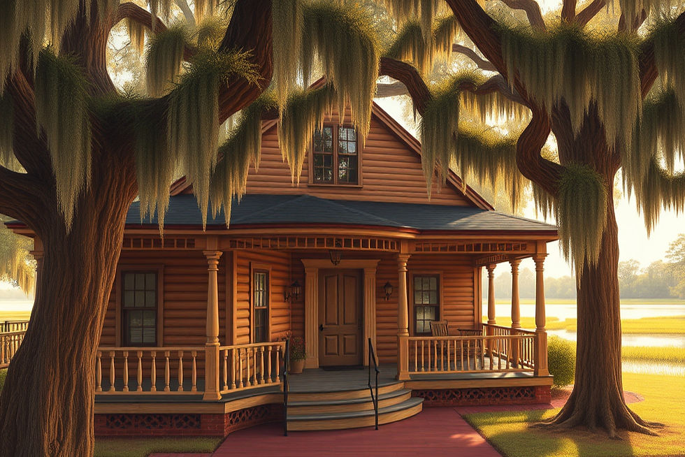 Historic wooden home with wraparound porch and oak trees near the St. Johns River in Palatka, Florida