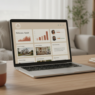 Eye-level view of a laptop screen showing a realtor branding dashboard