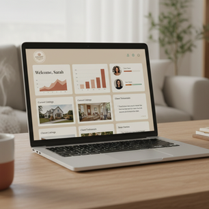Eye-level view of a laptop screen showing a realtor branding dashboard