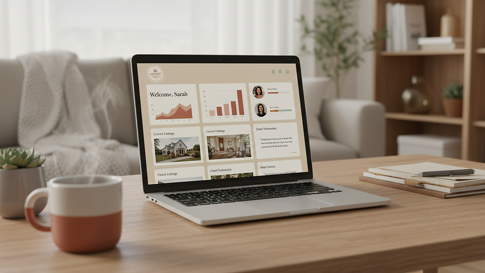 Eye-level view of a laptop screen showing a realtor branding dashboard