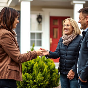 Realtor handing over keys or celebrating with clients