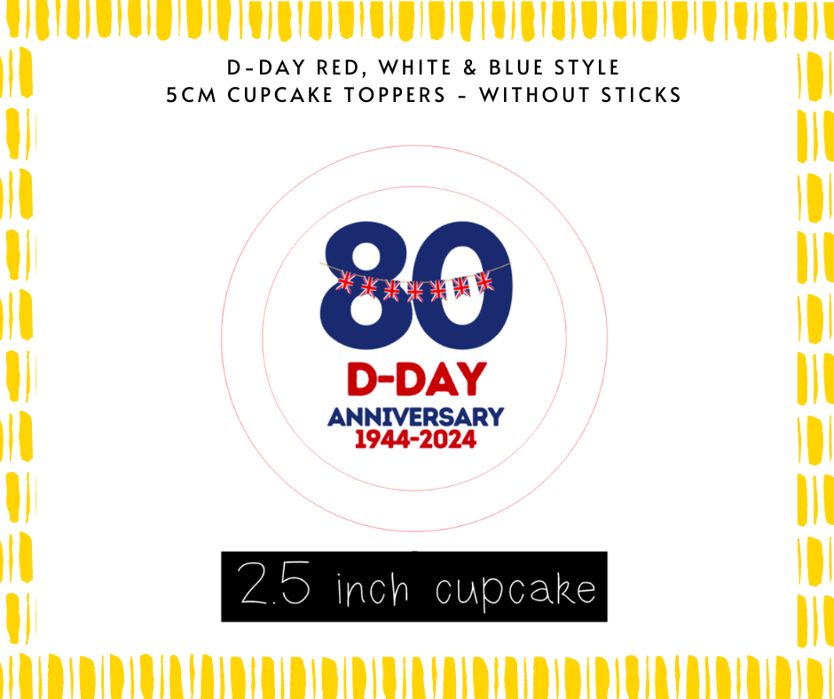 Thumbnail: D-Day Anniversary Stickers Red, White & Blue Style Cupcake Toppers