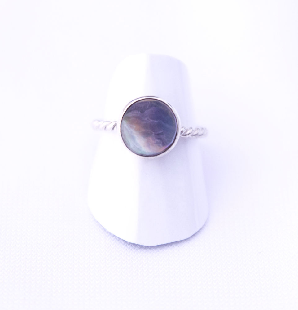 Thumbnail: JRI300 Ring silver abalone disk woven band