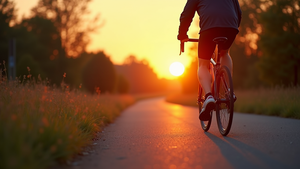 Eye-level view of a cycling path during sunset