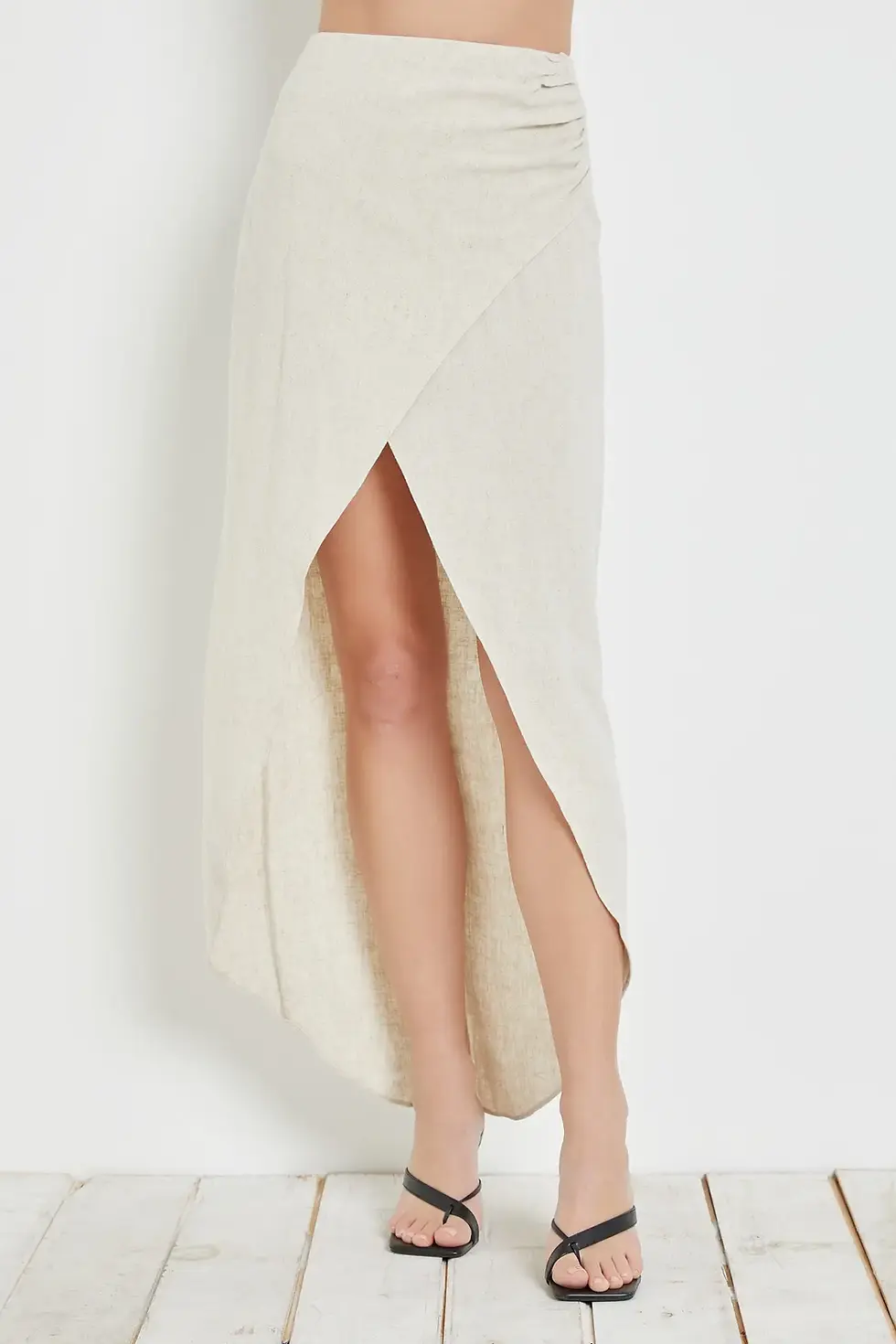 Thumbnail: oatmeal wrap skirt front view with front slit