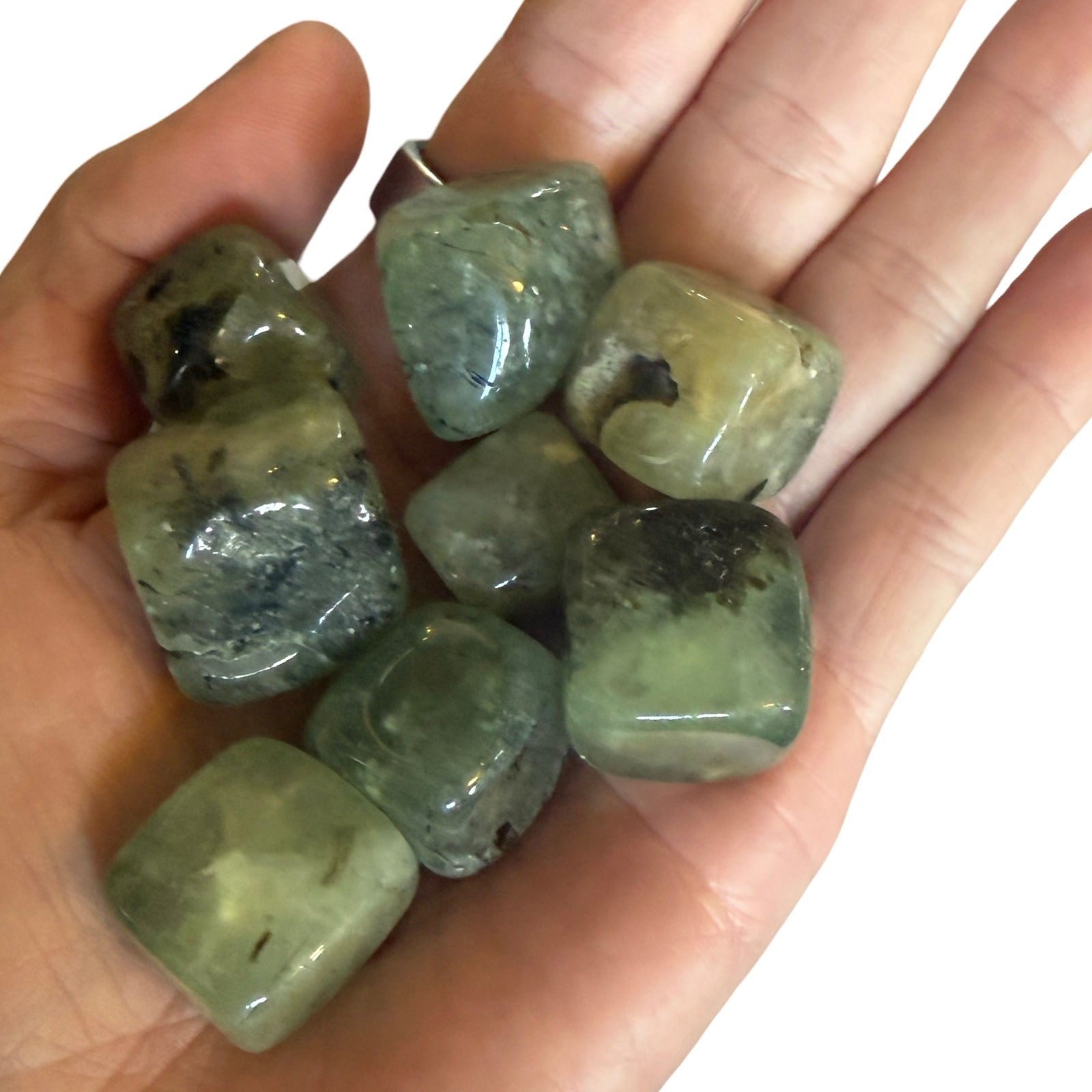 Tumbled Prehnite stone for intuition and peace