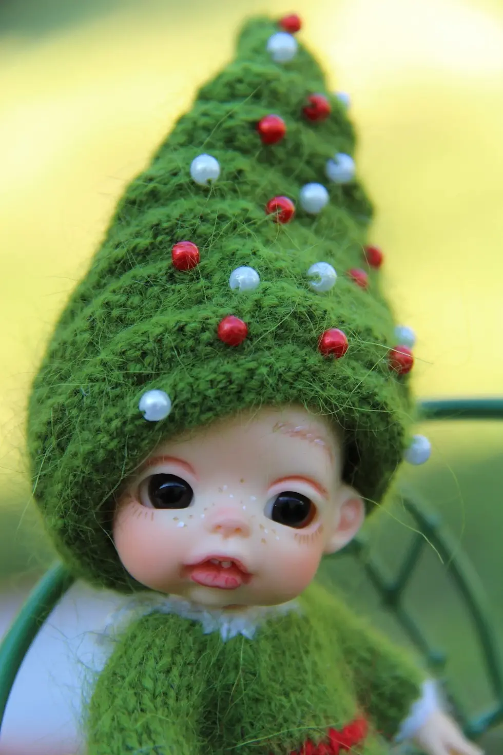 Thumbnail: Baby Christmas Tree • OOAK 5-inch Mini BJD Resin Doll • Handmade Mohair Outfit