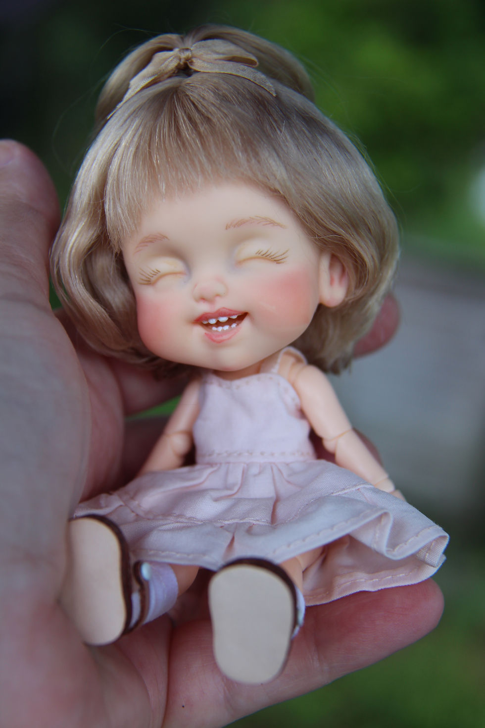 Thumbnail: OOAK Little Palm Darling SMILEY MIKA Girl by iCukla 5"/13cm Tiny Resin BJD Doll~
