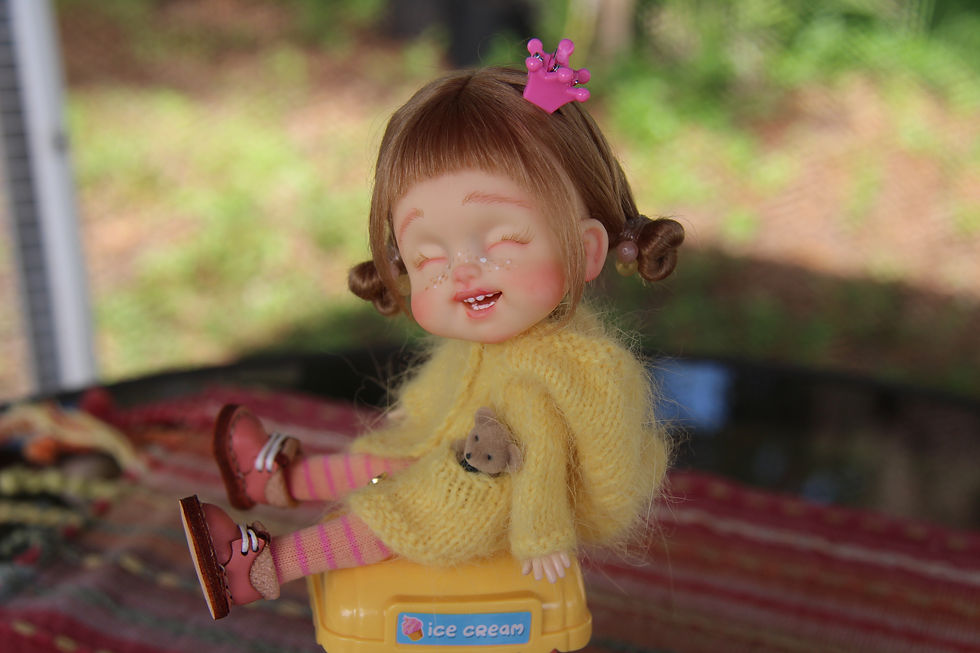 Thumbnail: OOAK Little Palm Darling SMILEY Girl by iCukla 6"/15cm Tiny Resin BJD Doll~