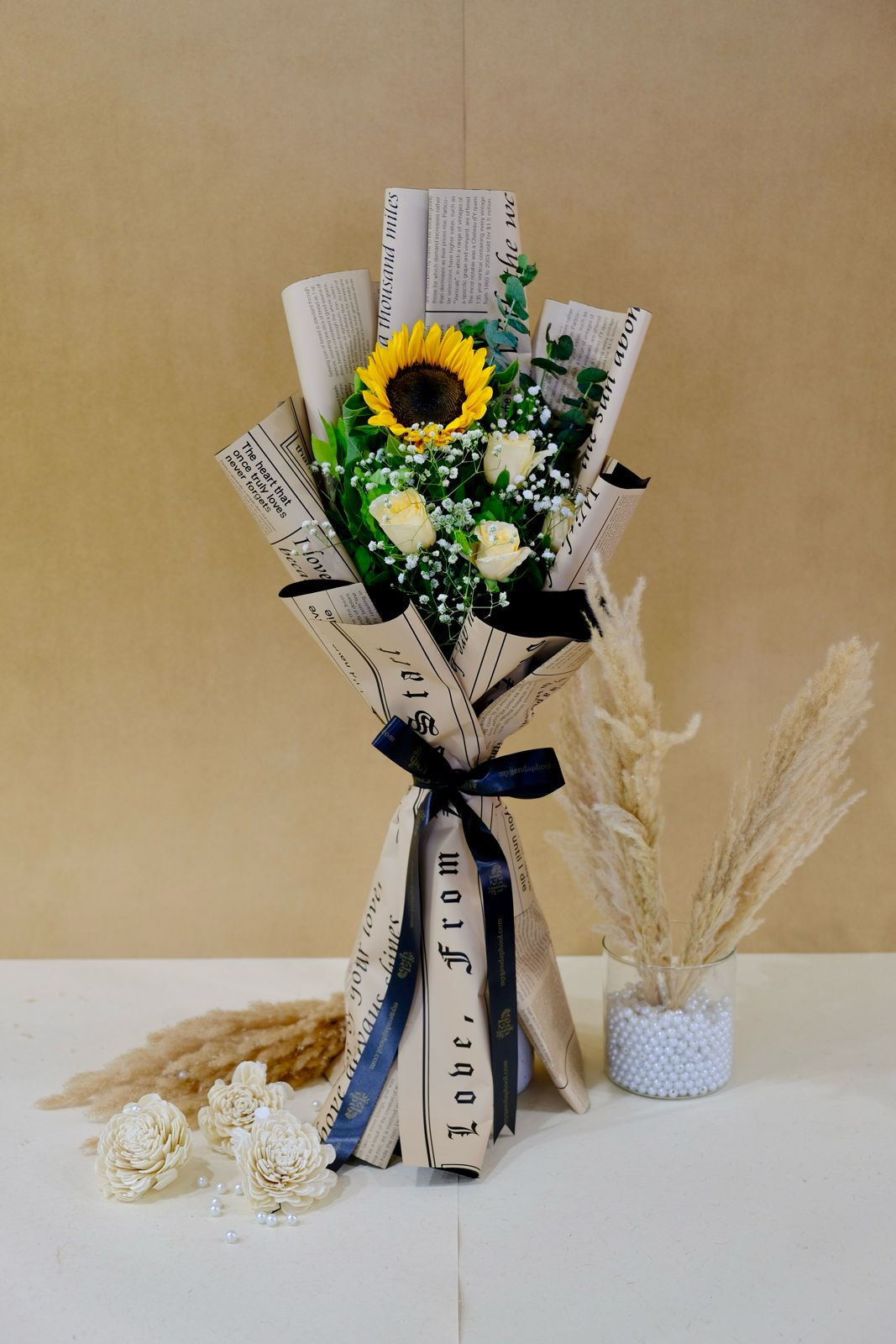 Sunflower & Peach Rose Bouquet