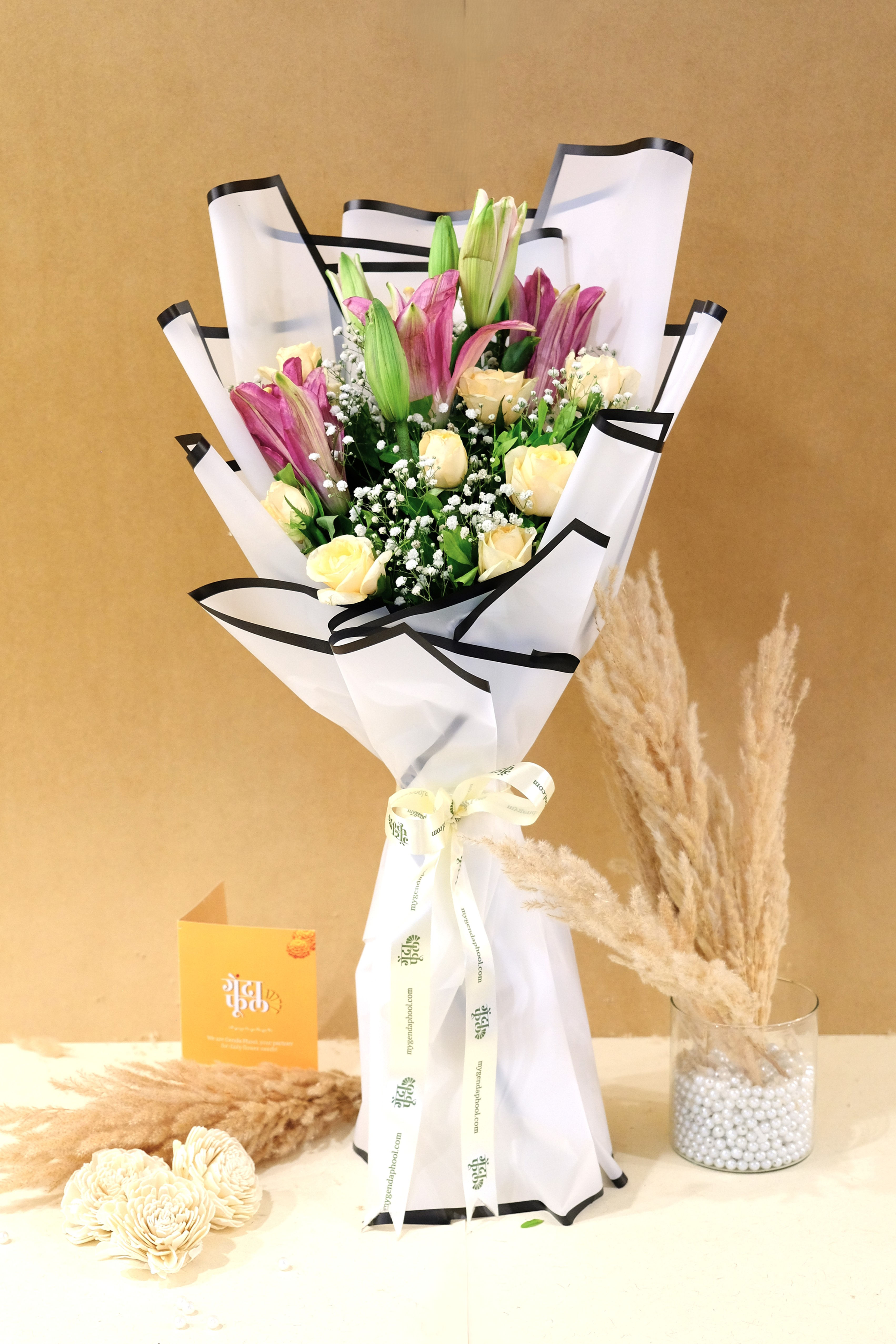 Peach Rose & Pink Lily Bouquet