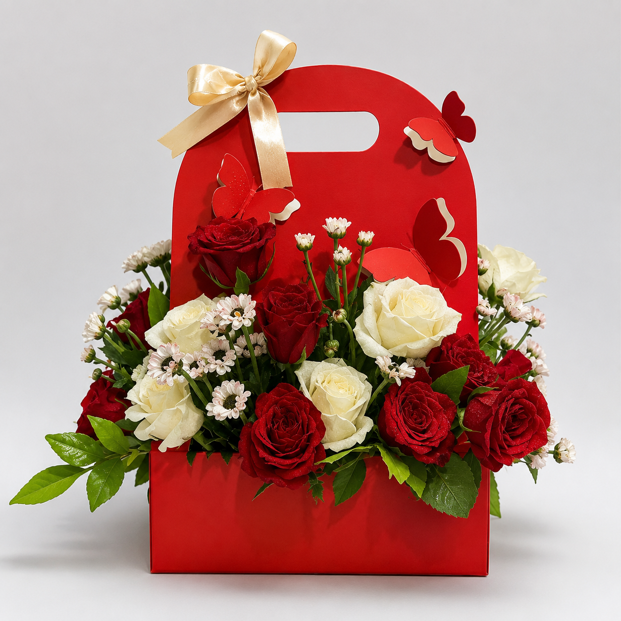 Premium Red Rose & White Rose Hand Bag Bouquet