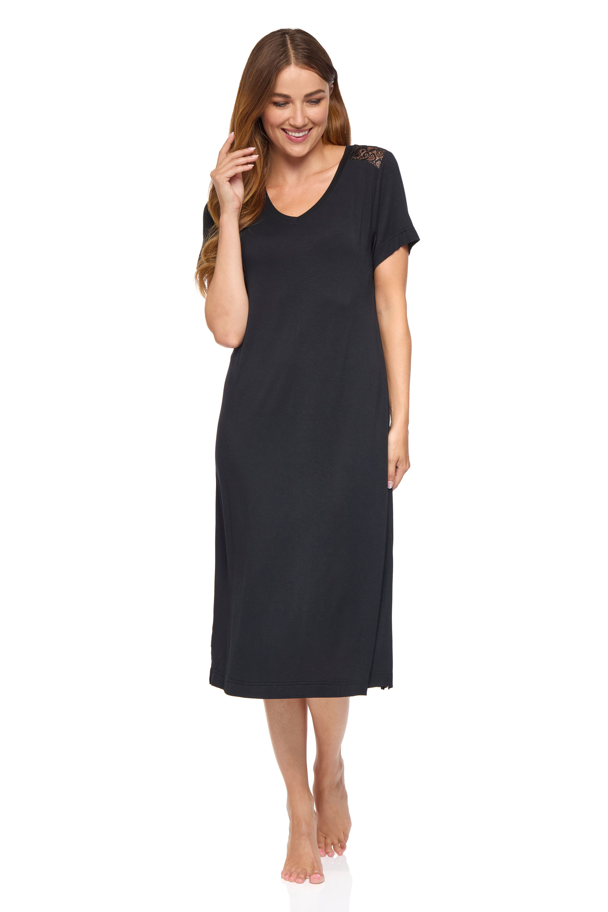 Bamboo Viscose Soft Stretch V-Neck Midi Nightdress