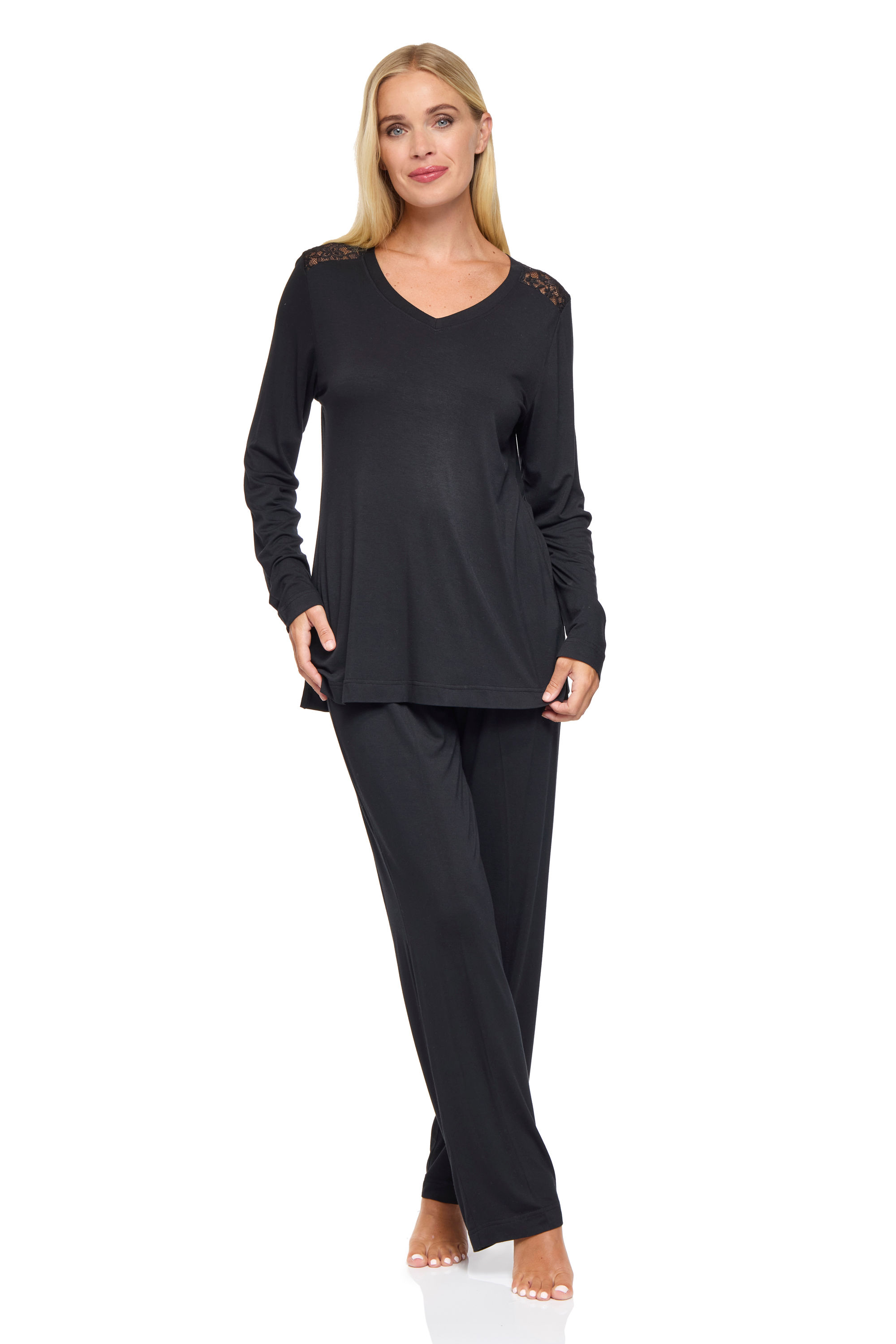 Bamboo Viscose Soft Stretch V-Neck Pyjama Set With Pockets
