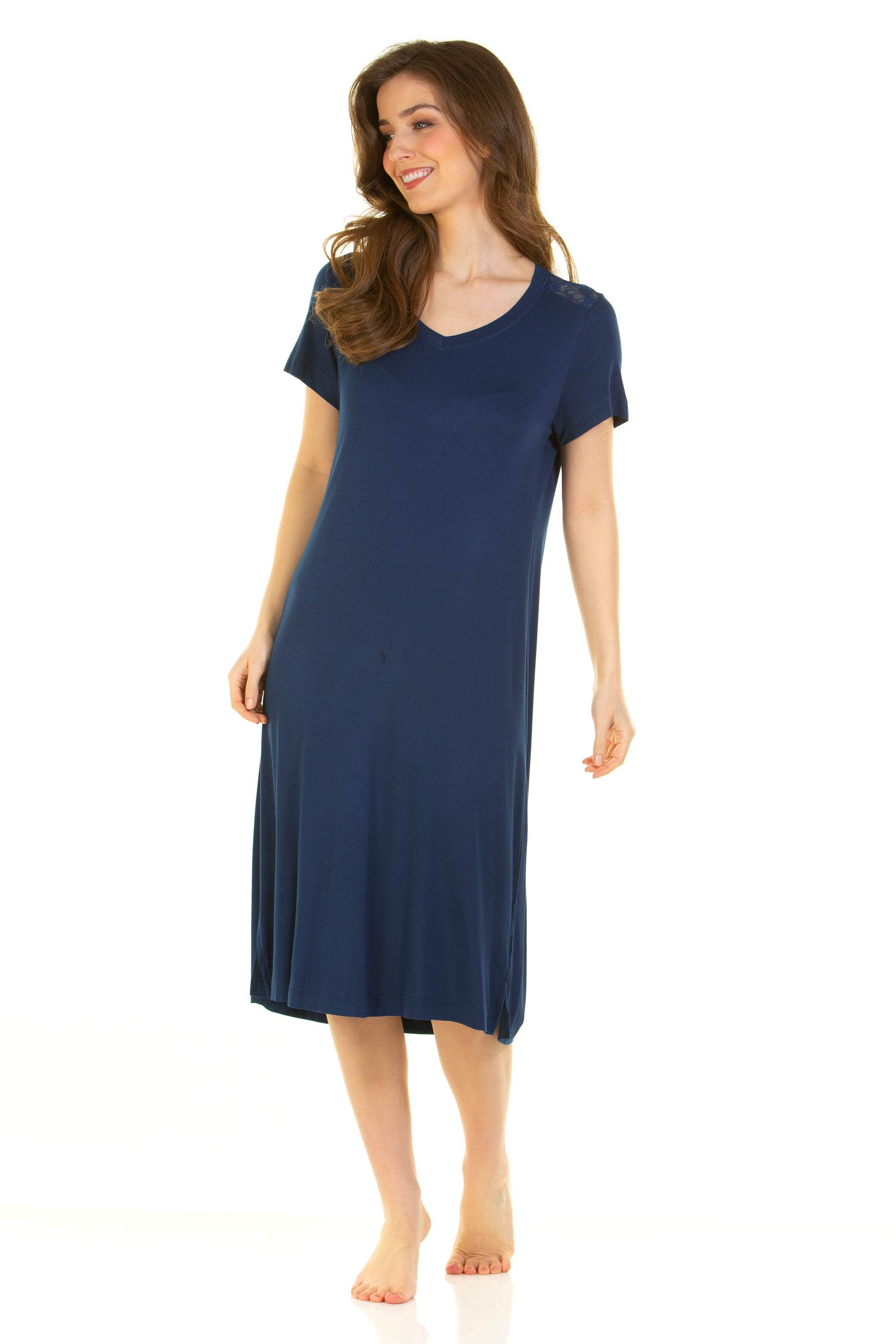 Bamboo Viscose Soft Stretch V-Neck Midi Nightdress