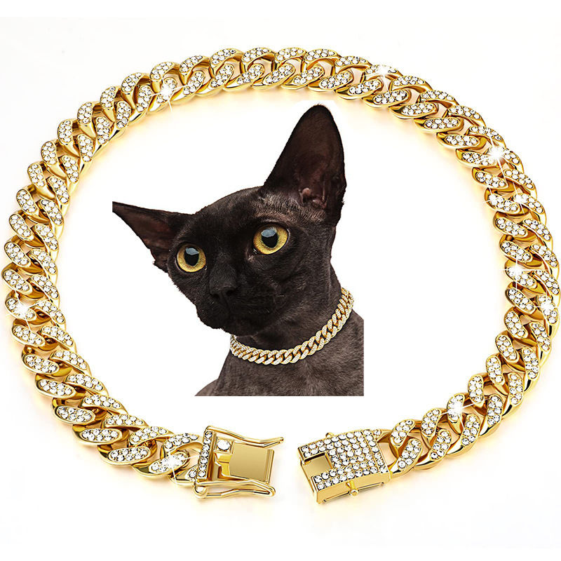 Diamond hip hop style dog chain and collar set