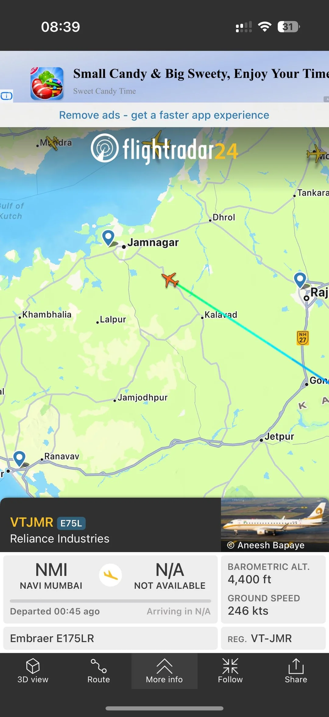 A Reliance Industries private jet Embraer took off from NAVI MUMBAI AIRPORT and landed in Jamnagar today!