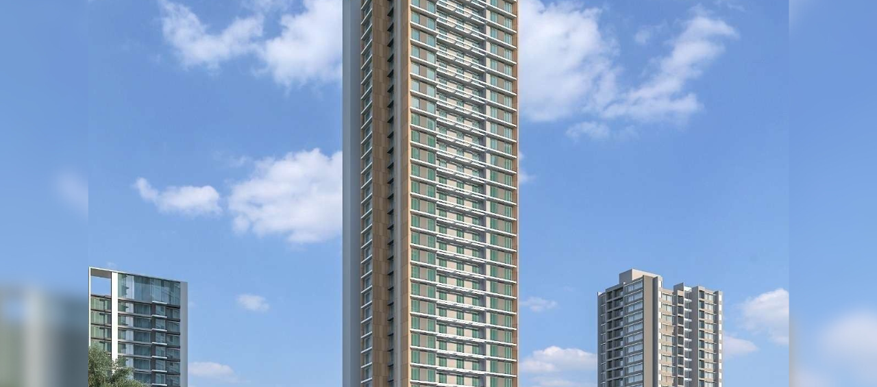 City Century Two high-rise tower in Ghansoli, Navi Mumbai with retail shops at the base and surrounding modern residential buildings