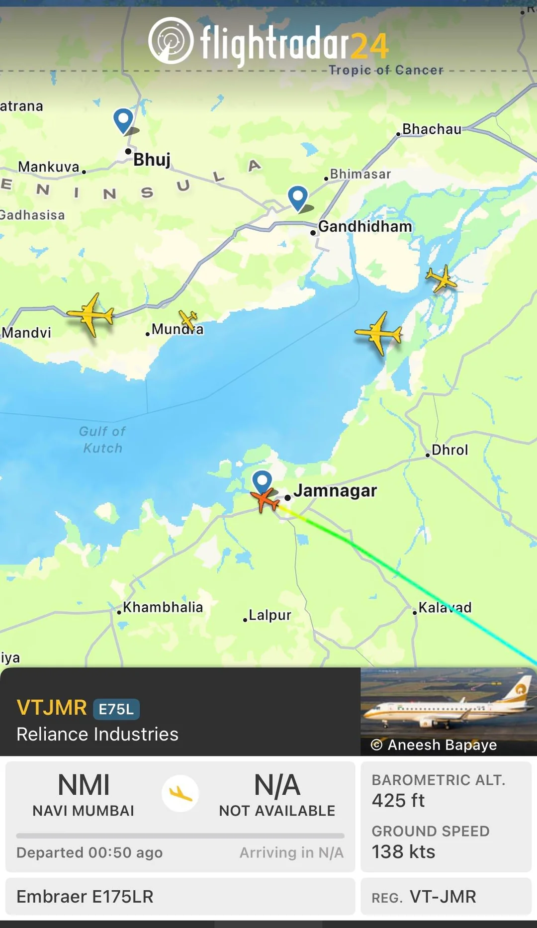 A Reliance Industries private jet Embraer took off from NAVI MUMBAI AIRPORT and landed in Jamnagar today!