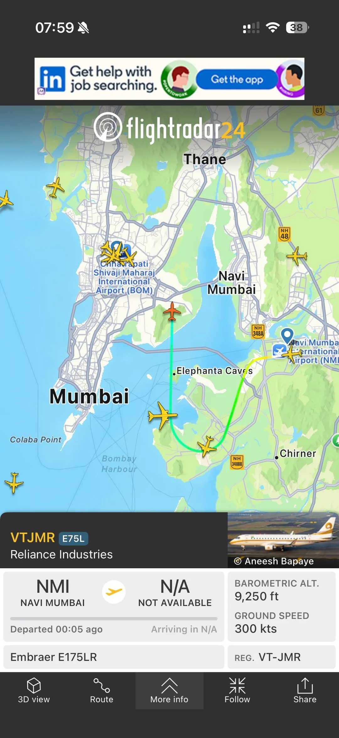 A Reliance Industries private jet Embraer took off from NAVI MUMBAI AIRPORT and landed in Jamnagar today!