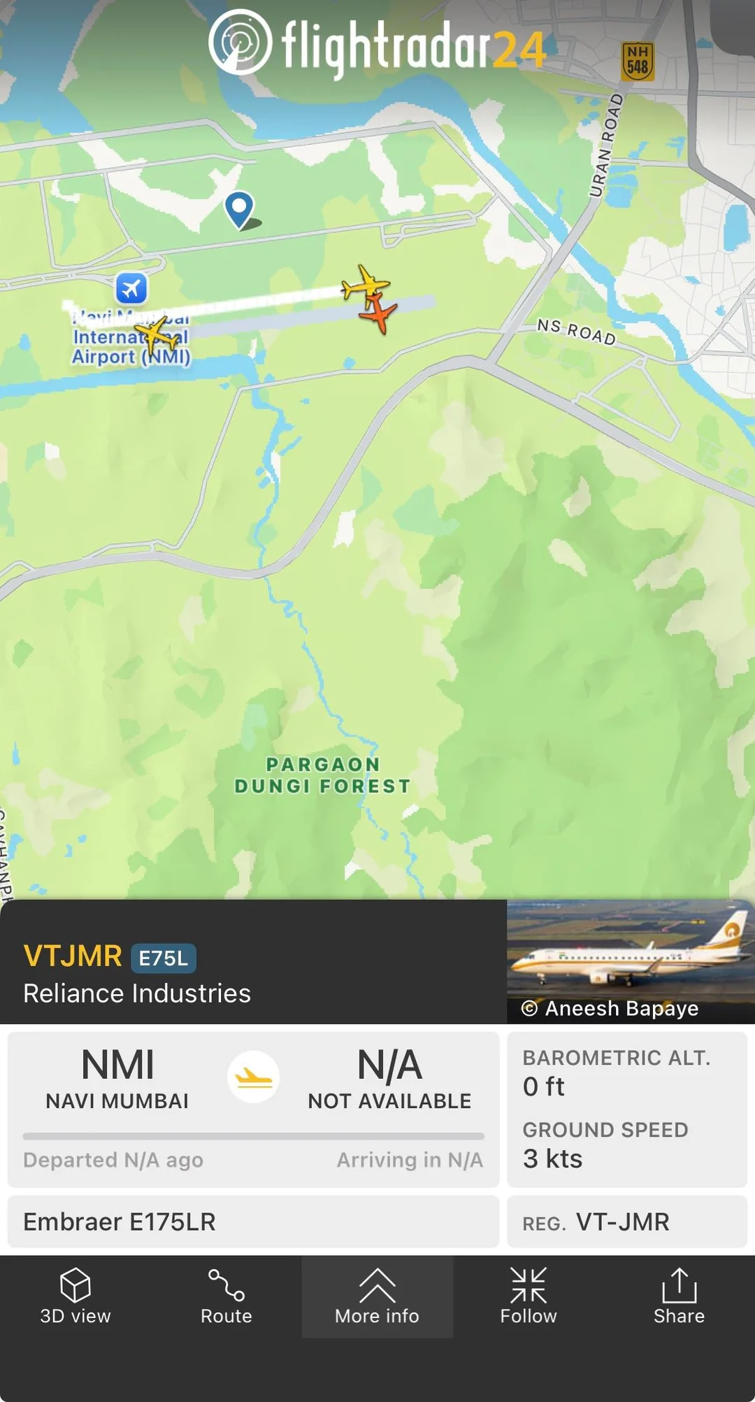 A Reliance Industries private jet Embraer took off from NAVI MUMBAI AIRPORT and landed in Jamnagar today!