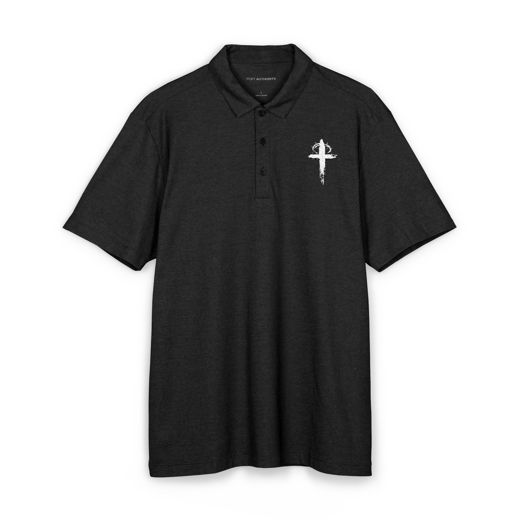 Cross + Crown of Thorns | Men's Embroidered Distressed Cross Polo