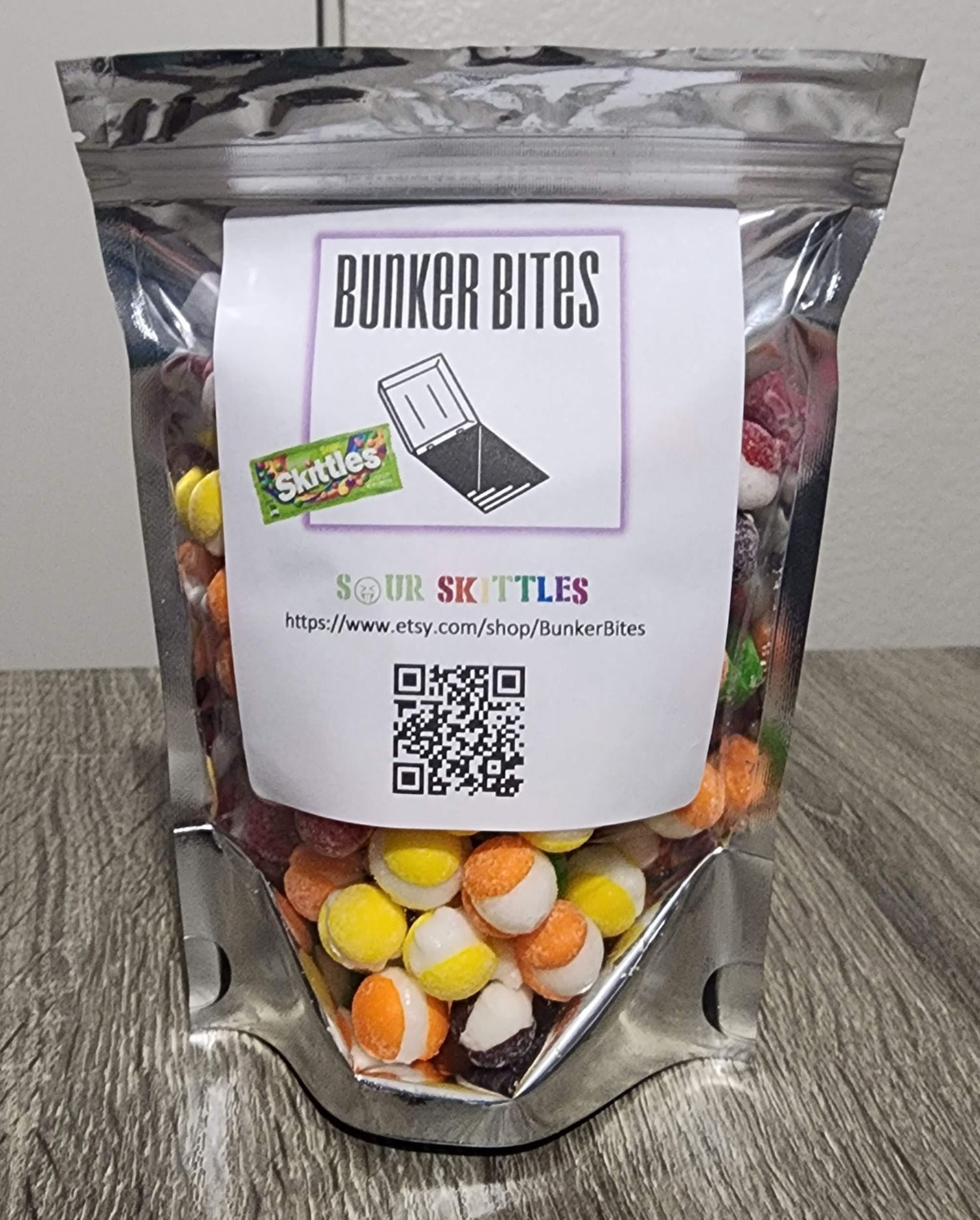 freeze dried sour skittles front view of package