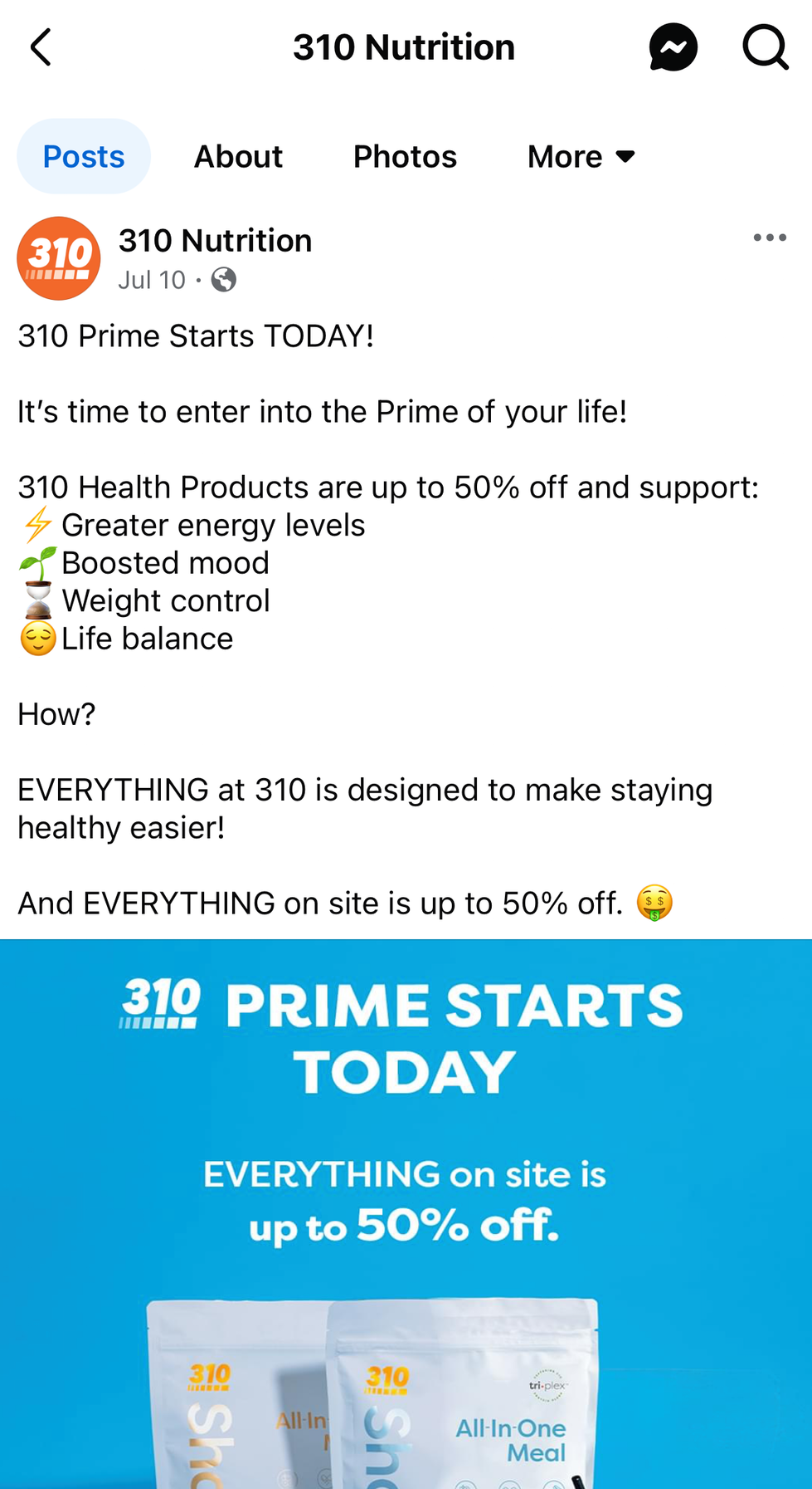 Facebook Post for the start of the Prime Sale