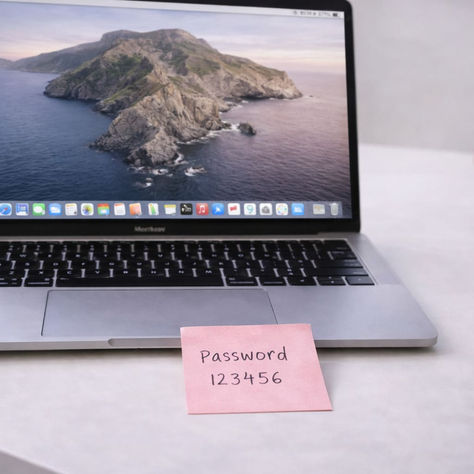 foto di un laptop con un post-it di una password banale