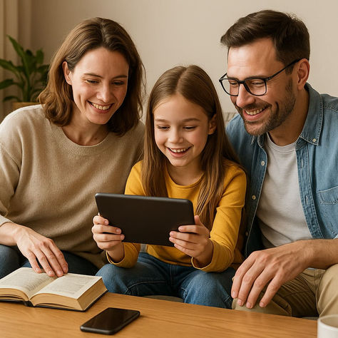 educazione digitale in famiglia con genitori e figlia