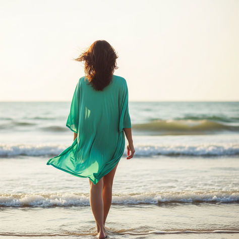donna al mare che si dirige verso la riva