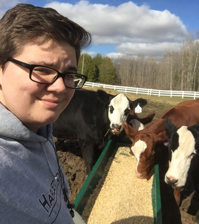 Alexa feeding her cattle on the family farm. Photo courtesy of Alexa Avelar.