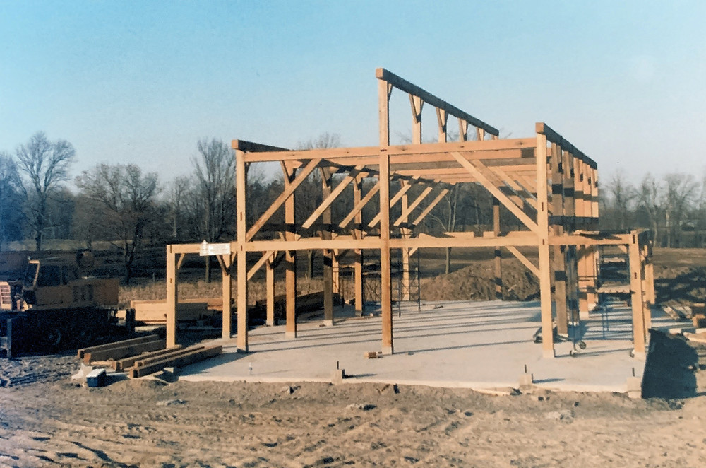 Early barn construction, 1999. Photo by Brian Finley.