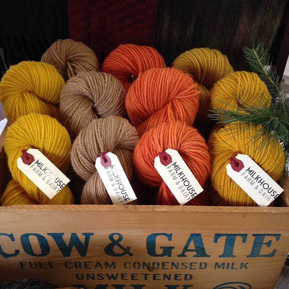 Wool produced from the sheep at Milkhouse Farm and naturally dyed by Cait. Photo by Cait White, 2017.