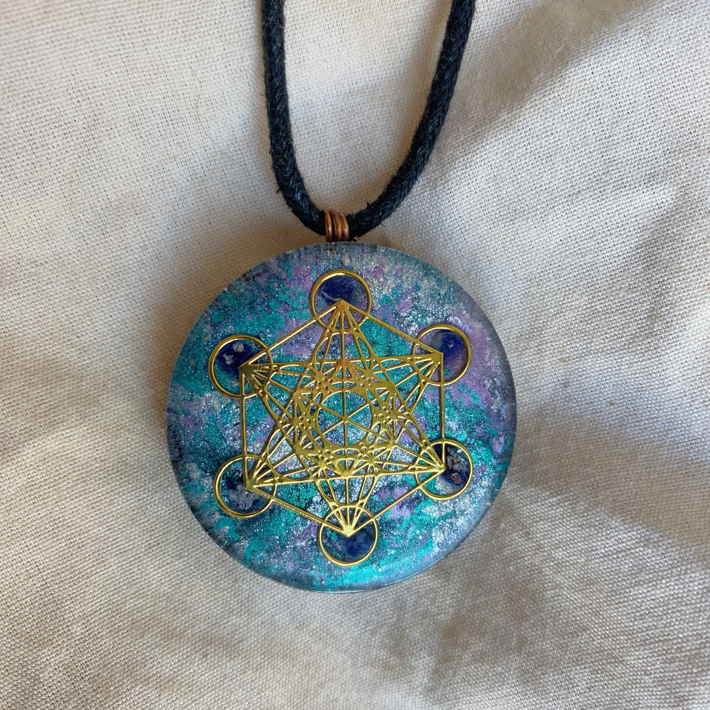 Blue Purple Metatron Pendant ~ with Selenite, Clear Quartz, Shungite, Sodalite ~