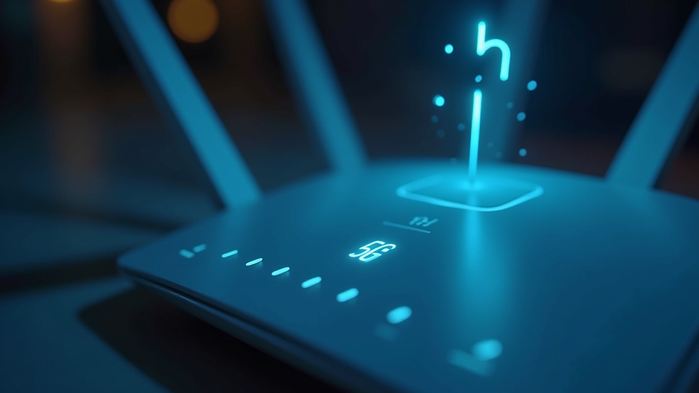 Close-up view of a 5G router with signal bars showing strong connection