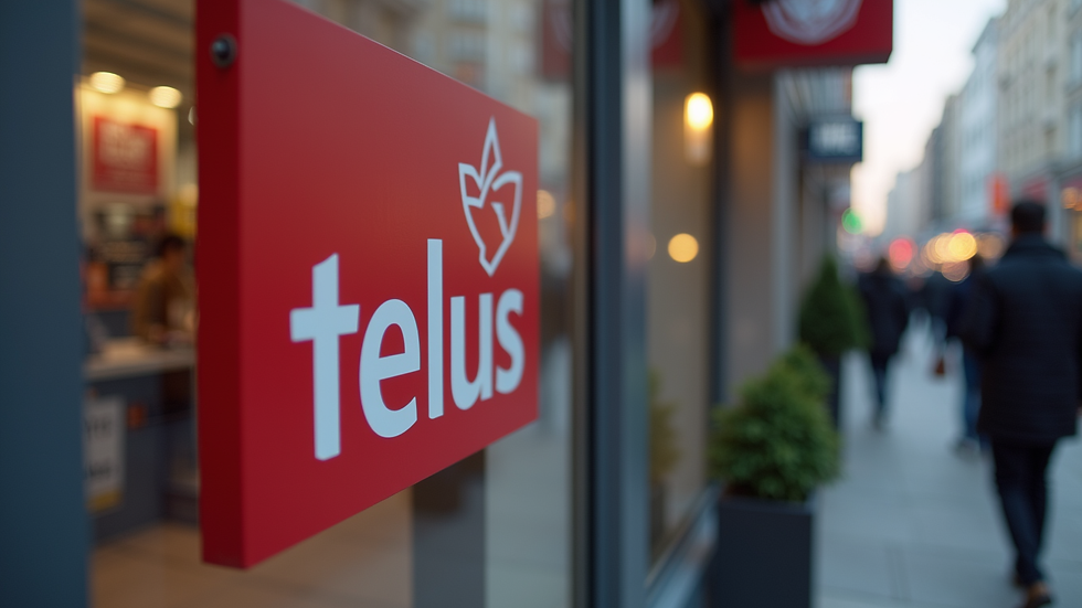 Close-up view of a Telus store sign outside a retail location