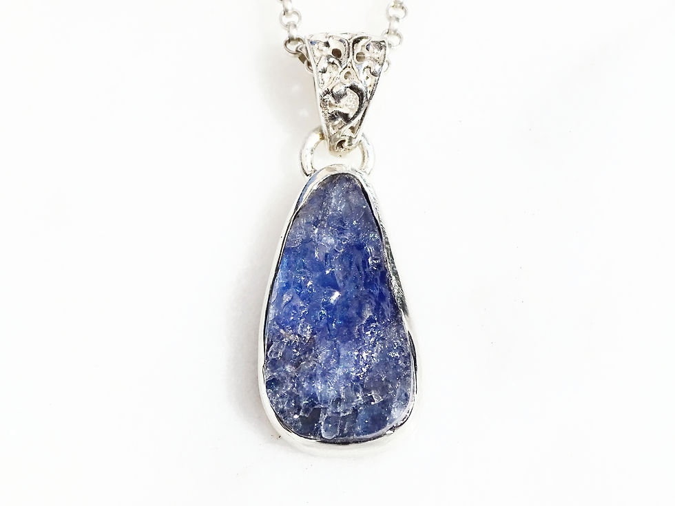 uncut tanzanite pendant, sterling silver
