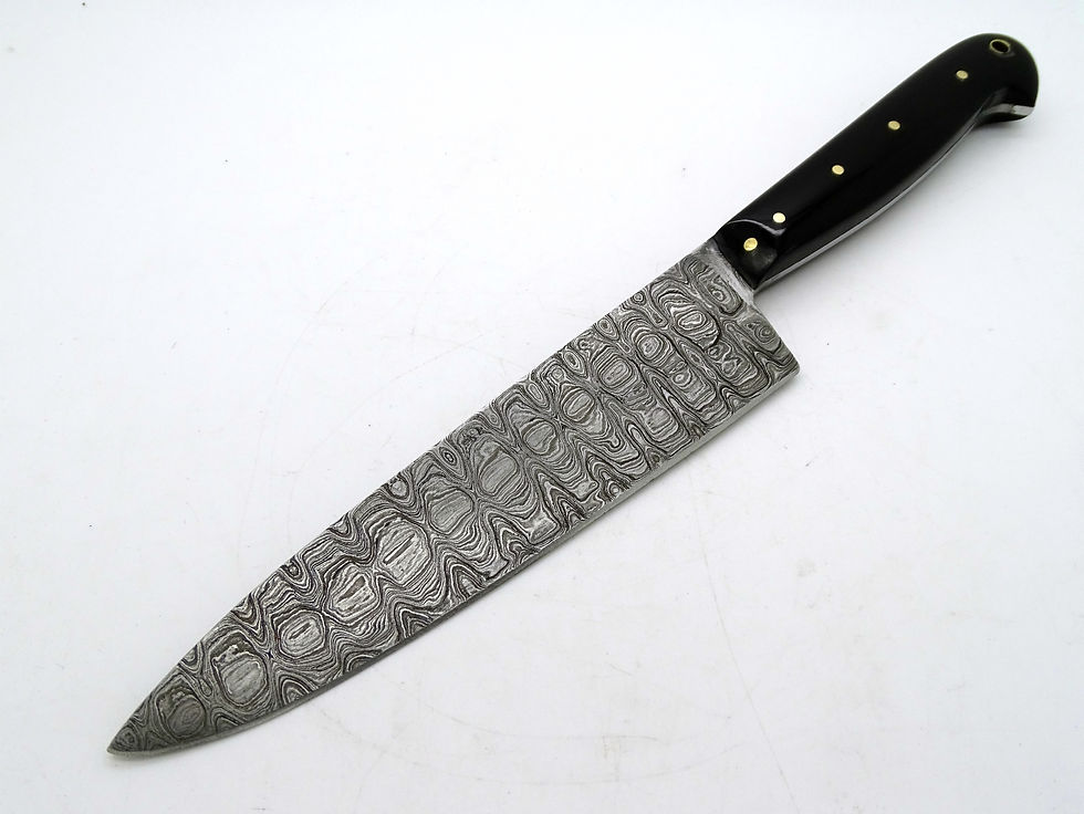 damascus chef knife, buffalo horn handle