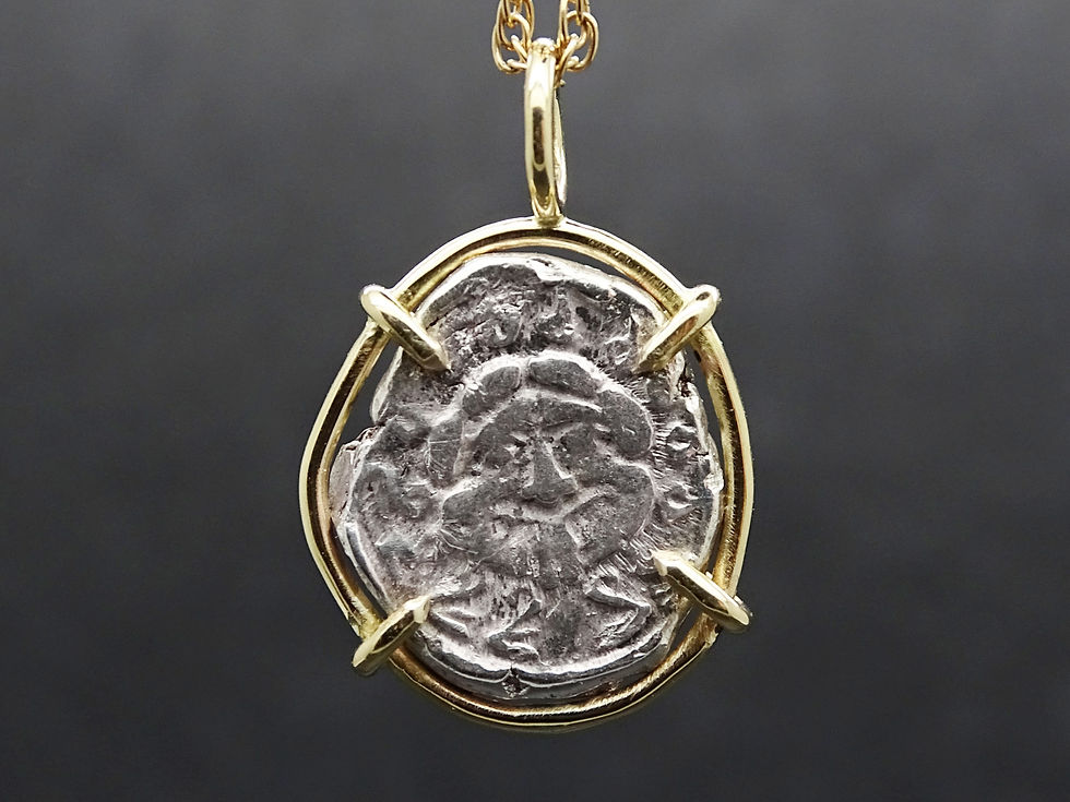 medusa coin pendant, prong set in 14k gold