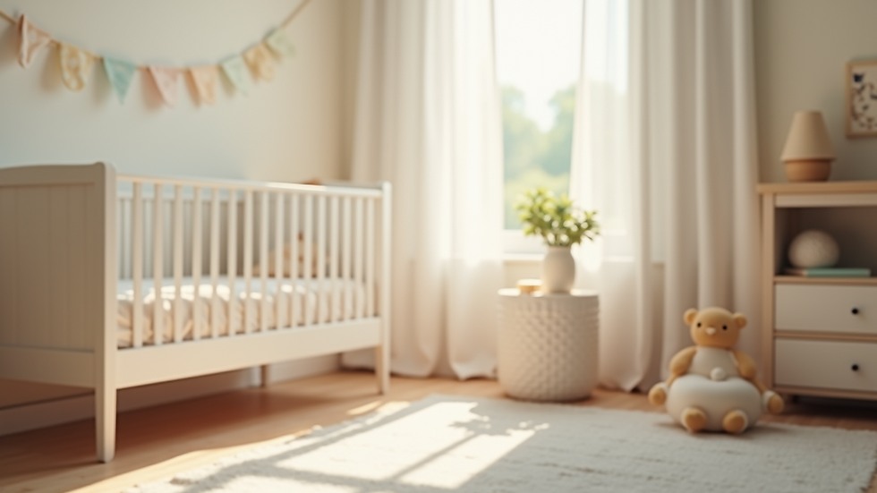 Close-up view of a serene nursery with soft lighting and calming colors